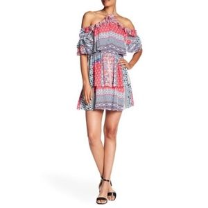 Parker Lorenzo Cold Shoulder Floral Ruffle Silk Dress
